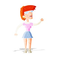 cartoon woman in spectacles waving