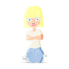 cartoon woman kneeling
