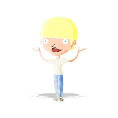 cartoon woman holding arms in air