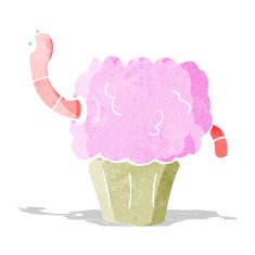 cartoon worm in cupcake