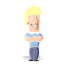 cartoon man with folded arms grinning