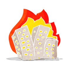 cartoon burning buildings