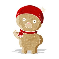 cartoon teddy bear in winter hat and scarf