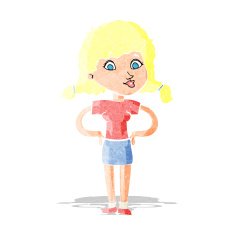 cartoon pretty girl with hands on hips