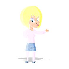 cartoon woman making welcome gesture