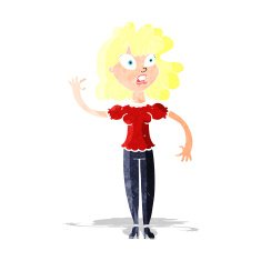 cartoon worried woman waving N2