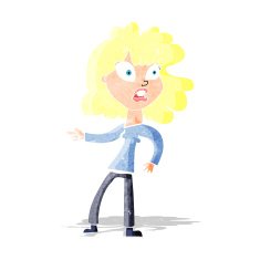 cartoon worried woman pointing