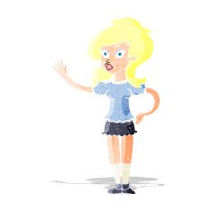 cartoon pretty woman waving for attention