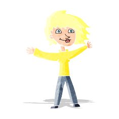 cartoon excited woman waving
