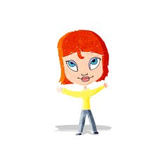 cartoon happy woman waving arms