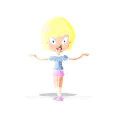 cartoon woman making balancing gesture