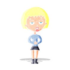 cartoon bored woman waiting