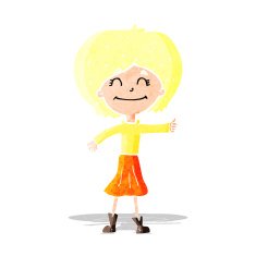 cartoon happy girl giving thumbs up symbol