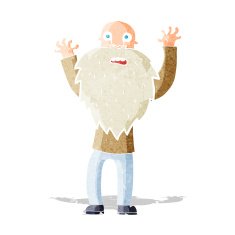 cartoon frightened old man with beard