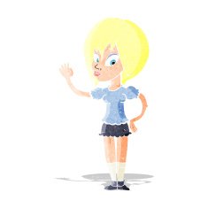 cartoon pretty woman waving N8