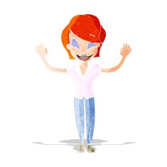 cartoon pretty woman with hands in air
