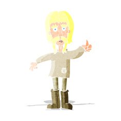 cartoon hippie man giving thumbs up symbol
