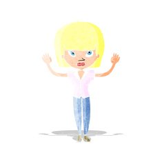 cartoon woman with raised hands