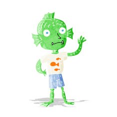 cartoon waving fish boy