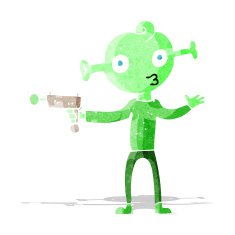 cartoon alien with ray gun