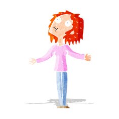 cartoon curious woman looking upwards