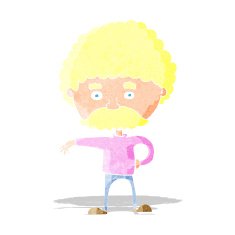 cartoon man with mustache making camp gesture