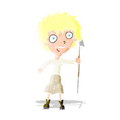 cartoon crazy woman with spear