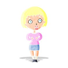 cartoon woman making Who Me? gesture N2