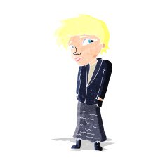 cartoon woman with hands in pockets