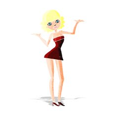 cartoon woman in cocktail dress