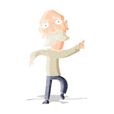 cartoon sad old man pointing
