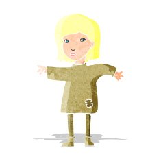 cartoon woman in patched clothing