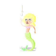 cartoon mermaid and fish hook