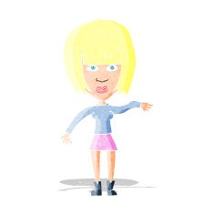 cartoon woman waving away