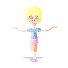 cartoon woman shrugging shoulders N45
