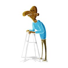 cartoon old man with walking frame N2