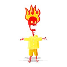 cartoon flaming skeleton