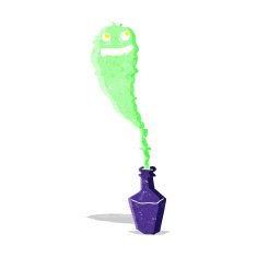 cartoon spooky ghost in bottle