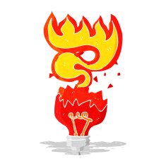cartoon red light bulb exploding