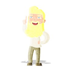 cartoon happy bearded man with idea