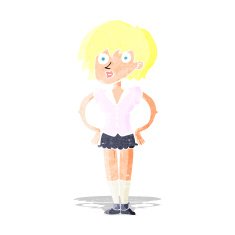 cartoon surprised woman with hands on hips