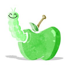 cartoon bug eating apple