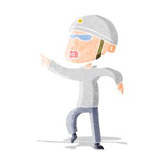 cartoon man in bike helmet pointing