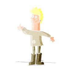 cartoon positive thinking man in rags