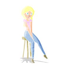 cartoon pretty girl on stool