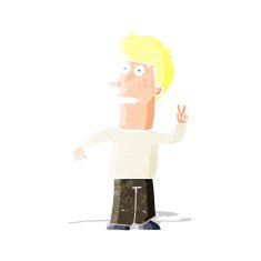 cartoon man making peace sign
