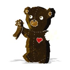 cartoon teddy black bear with torn arm