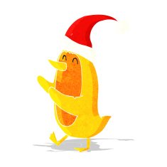 cartoon bird wearing xmas hat