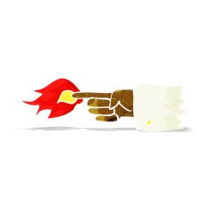 cartoon flaming pointing finger symbol N2