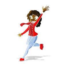 cartoon woman waving dressed for winter N2